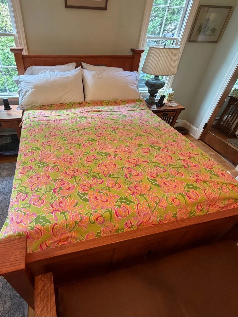 Lilly Pulitzer GUC Twin Size Pink and Green Floral Cotton Duvet Cover